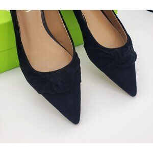BNIB Sam Edelman Wheaton Black Suede Knot Accent Pointed Toe Flat Size 7.5